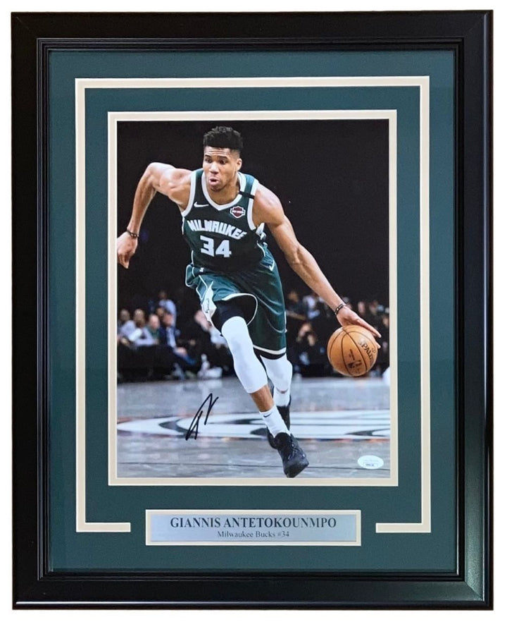 Giannis Antetokounmpo Signed Framed 11x14 Milwaukee Bucks Photo JSA Hologram Image 1