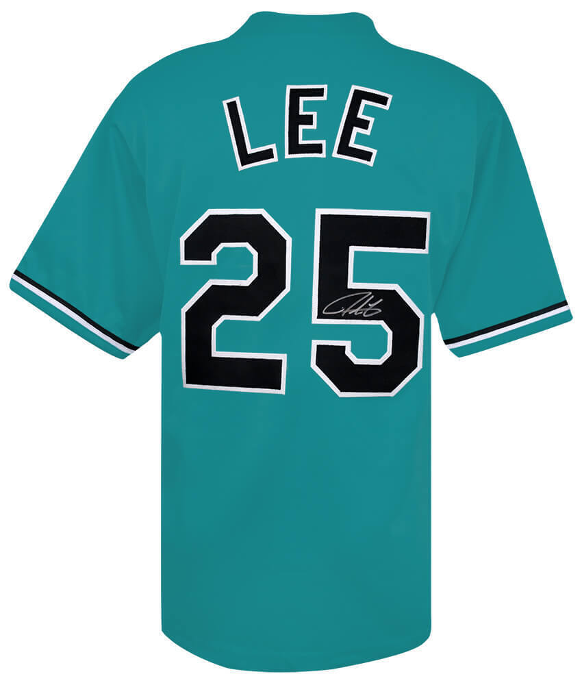 Derrek Lee (MARLINS) Signed Teal Custom Baseball Jersey - (SCHWARTZ COA) Image 1