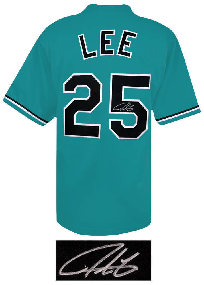 Derrek Lee (MARLINS) Signed Teal Custom Baseball Jersey - (SCHWARTZ COA) Image 2