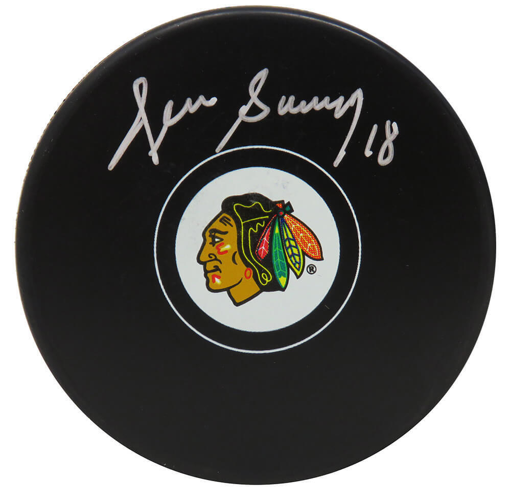 Denis Savard Signed Chicago Blackhawks Logo Hockey Puck - (SCHWARTZ SPORTS COA) Image 1