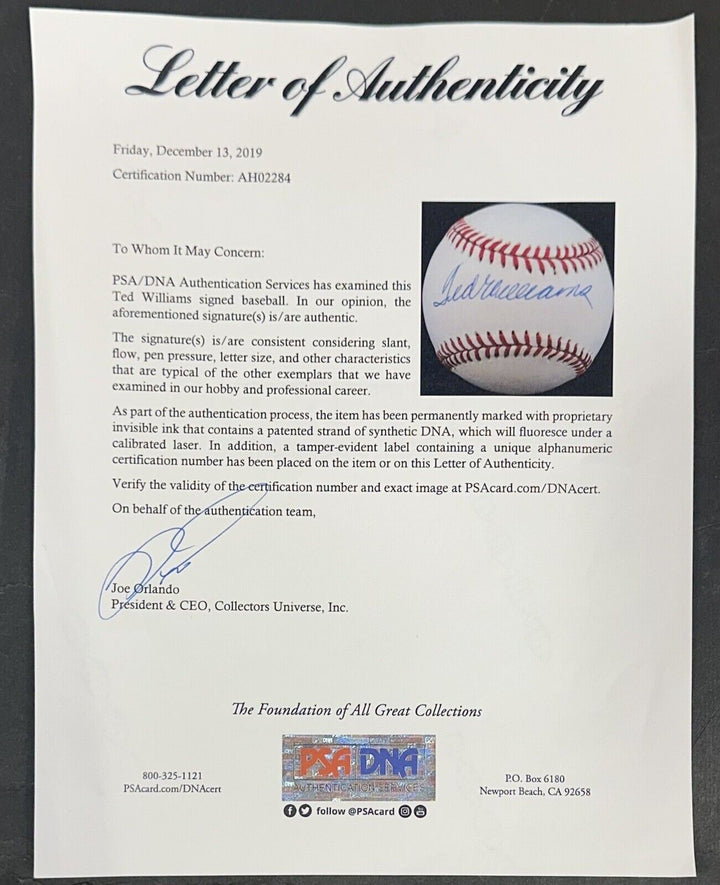 Ted Williams Red Sox Signed Official AL Baseball Clean Mint Autograph PSA LOA Image 3