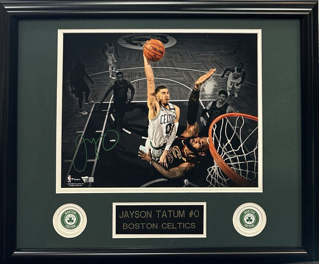 Jayson Tatum Celtics Signed 11x14 Photo Framed Dunking On Lebron Auto Fanatics Image 1