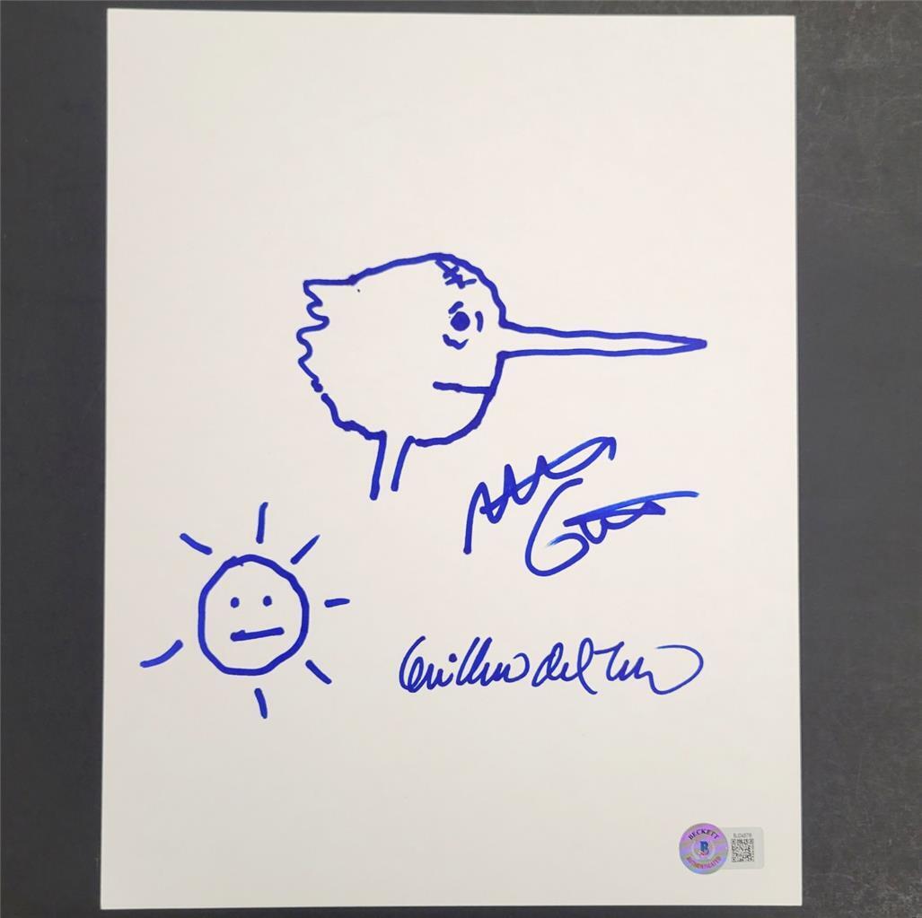 Guillermo Del Toro & Mark Gustafson signed Pinocchio 8.5x11 sketch photo  BAS Image 1