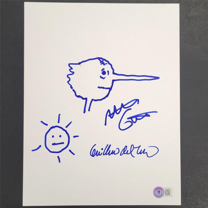 Guillermo Del Toro & Mark Gustafson signed Pinocchio 8.5x11 sketch photo  BAS Image 1