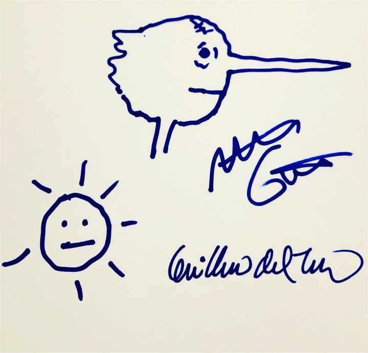Guillermo Del Toro & Mark Gustafson signed Pinocchio 8.5x11 sketch photo  BAS Image 2