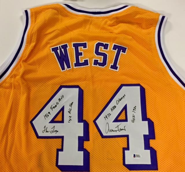 JERRY WEST Stat x5 Inscription HOF signed Lakers Jersey BAS Beckett Witness COA Image 1