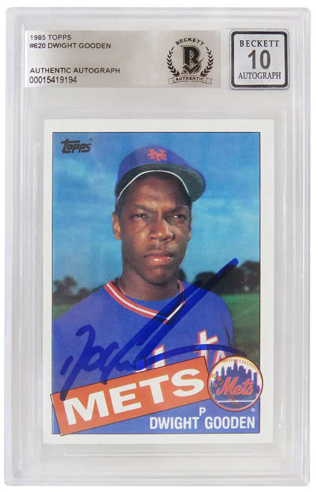 Dwight Gooden Signed Mets 1985 Topps Rookie Card #620 (Beckett - Auto Grade 10) Image 1