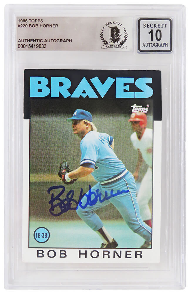 Bob Horner Signed Atlanta Braves 1986 Topps Card #220 -(Beckett - Auto Grade 10) Image 1