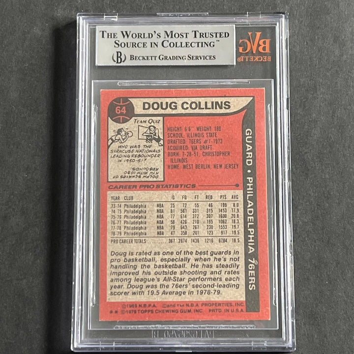 1979-80 Topps #64 Doug Collins Signed Card Beckett Slabbed 76ers Image 2