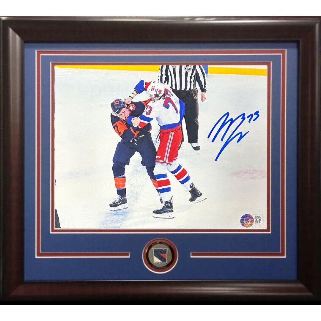 Matt Rempe Signed 8x10 Framed Photo Fight vs Islanders Rangers Autograph BAS COA Image 1