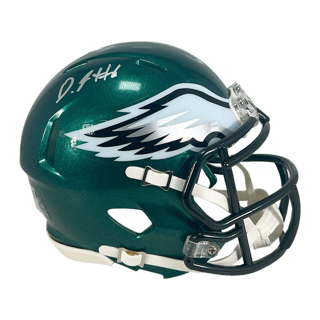 DeVonta Smith Signed Philadelphia Eagles Speed Mini Football Helmet (Fanatics) Image 1