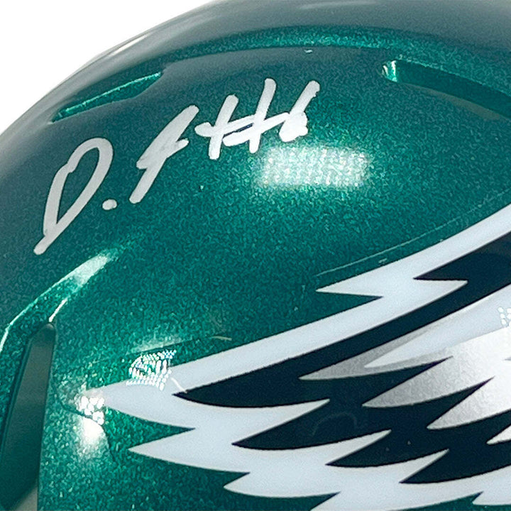 DeVonta Smith Signed Philadelphia Eagles Speed Mini Football Helmet (Fanatics) Image 2