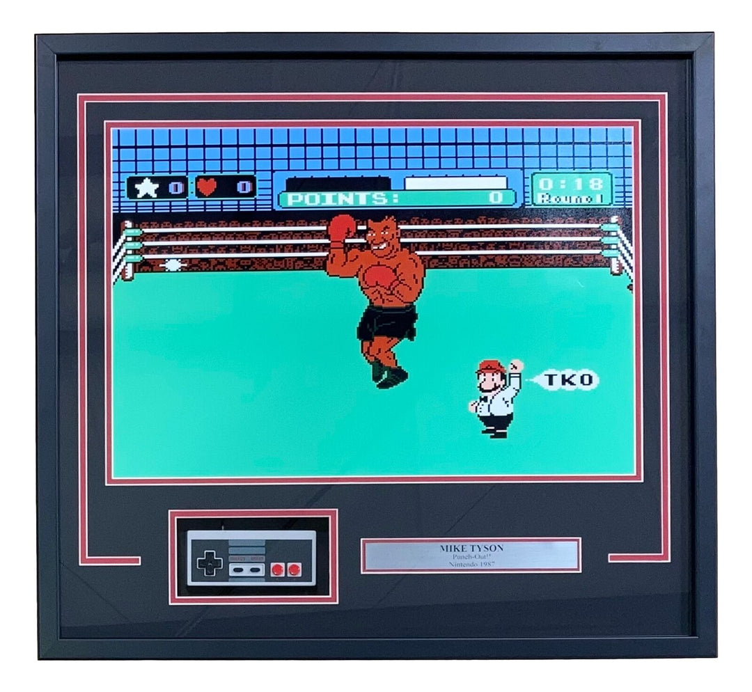 Mike Tyson Framed Unsigned 16x20 Punch Out Photo w/ NES Controller Image 1