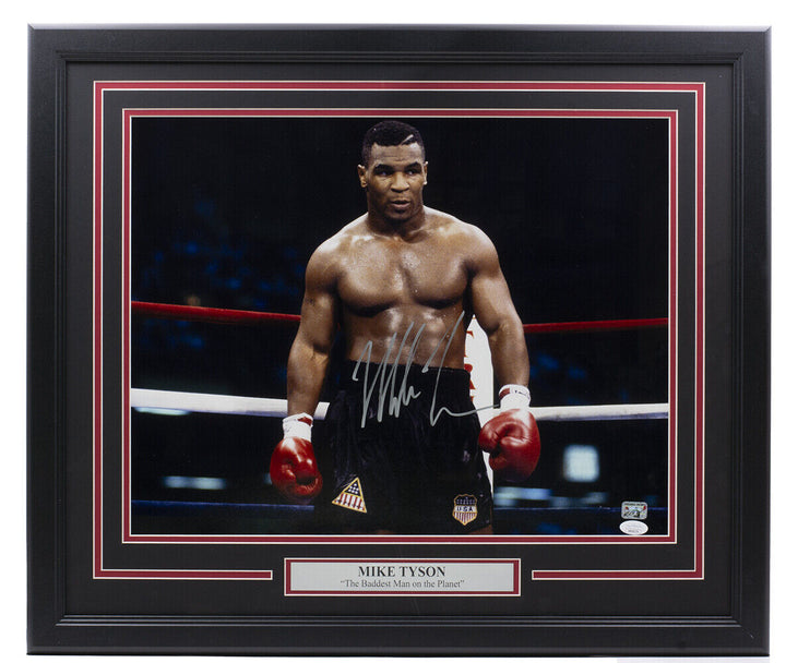 Mike Tyson Signed Framed 16x20 Boxing Stare Down Photo JSA Image 1