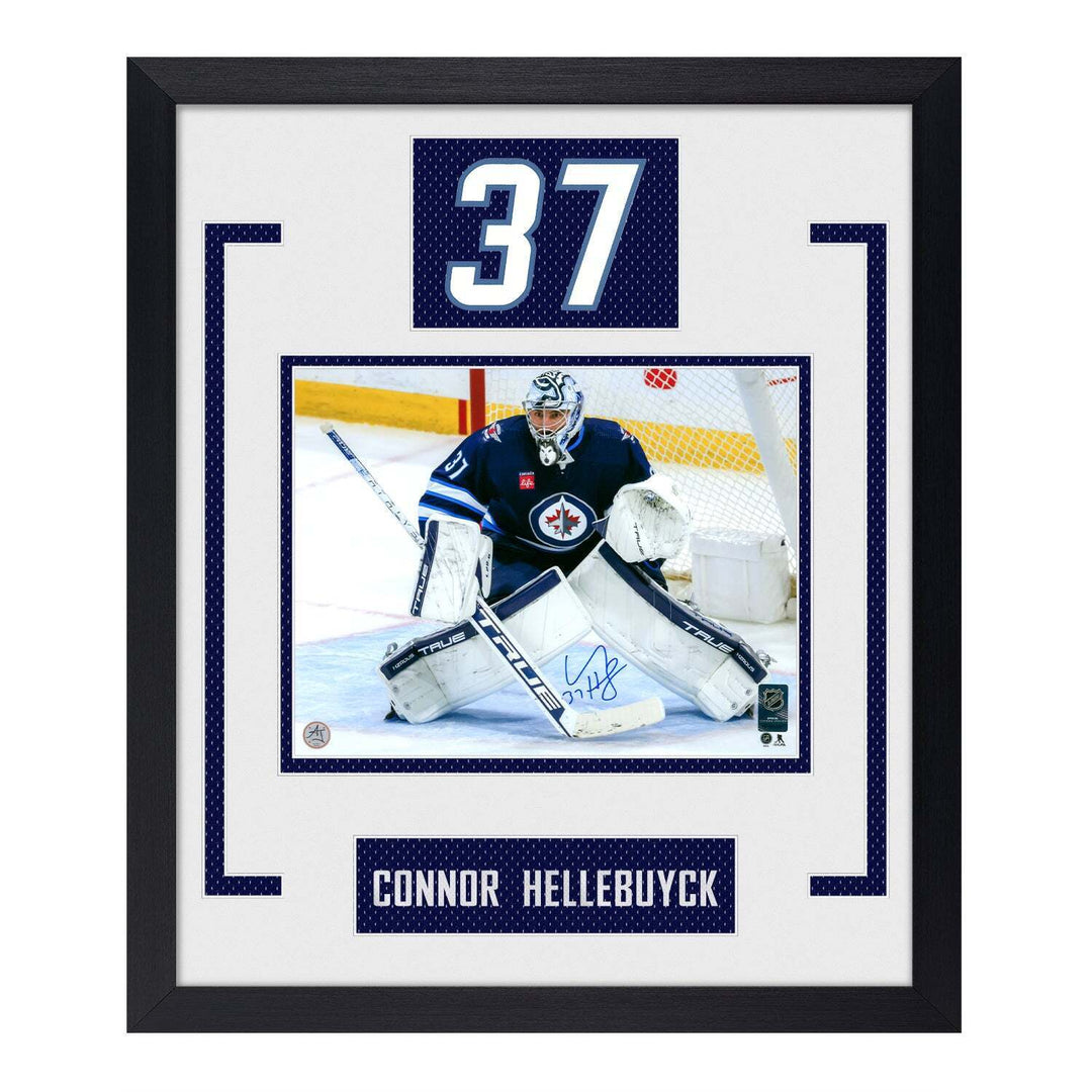 Connor Hellebuyck Autographed Winnipeg Jets Authentic Number 23x27 Frame Image 1
