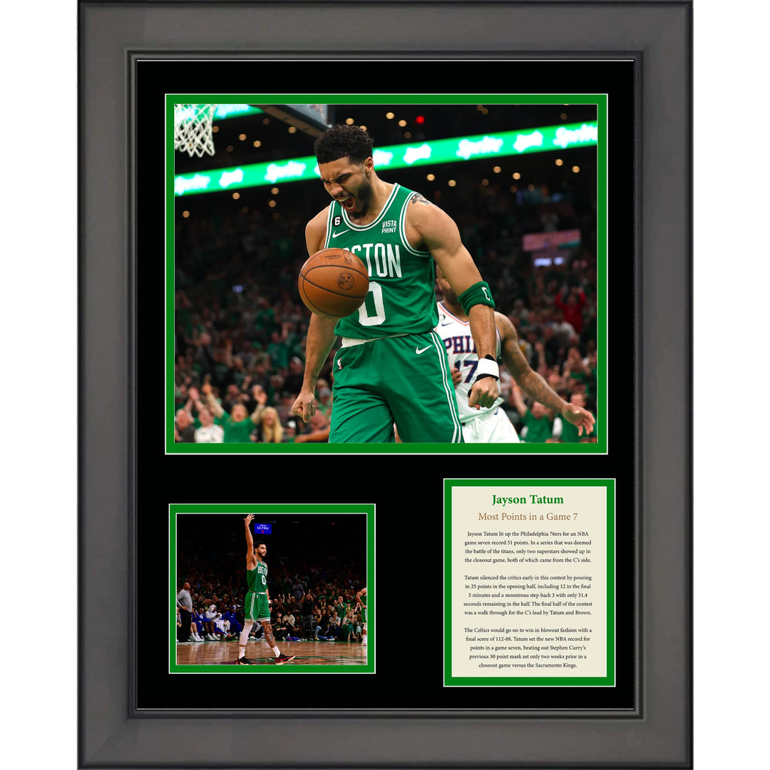 Framed Jayson Tatum NBA Record 51 Points in a Game 7 Celtics 12"x15" Photo Image 1