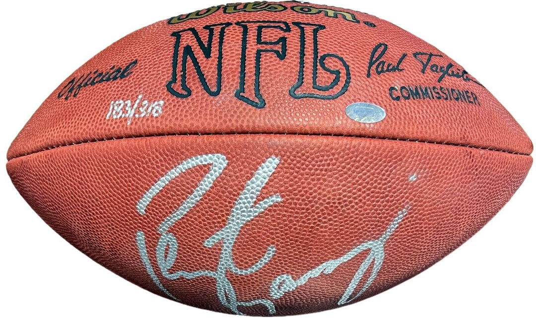 Peyton Manning & Dan Marino dual signed OFC NFL Football RB 49 TD /318 Mounted Image 2
