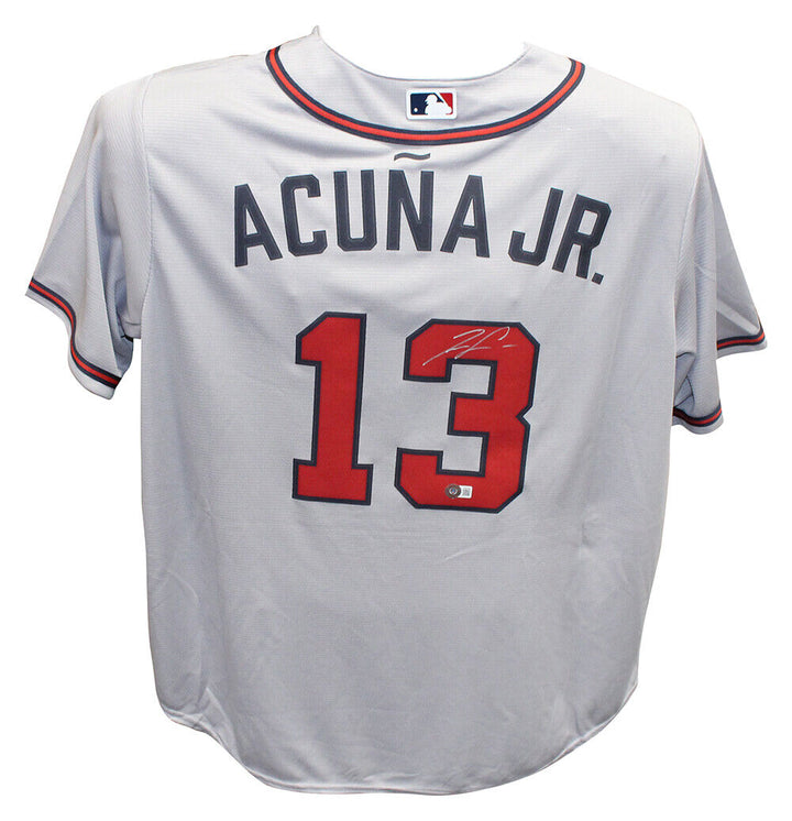 Ronald Acuna Autographed/Signed Atlanta Braves Grey Jersey Beckett 40581 Image 1