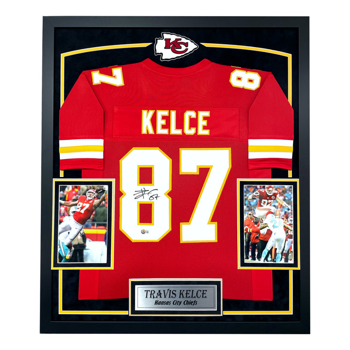 Travis Kelce Autographed Kansas City Chiefs Jersey Framed BAS COA Signed Red Image 1