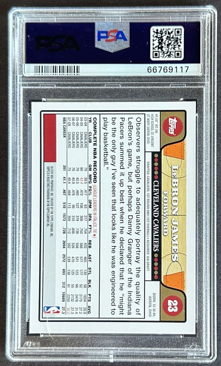 2008 Topps #23 LeBron James Chalk Toss PSA 9 Mint Cleveland Cavaliers Rare Image 3