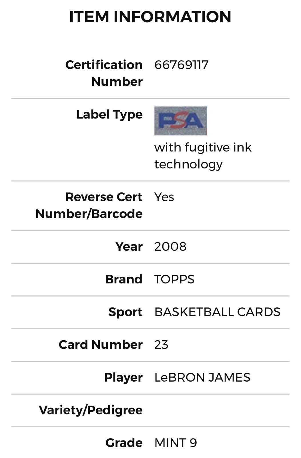2008 Topps #23 LeBron James Chalk Toss PSA 9 Mint Cleveland Cavaliers Rare Image 5