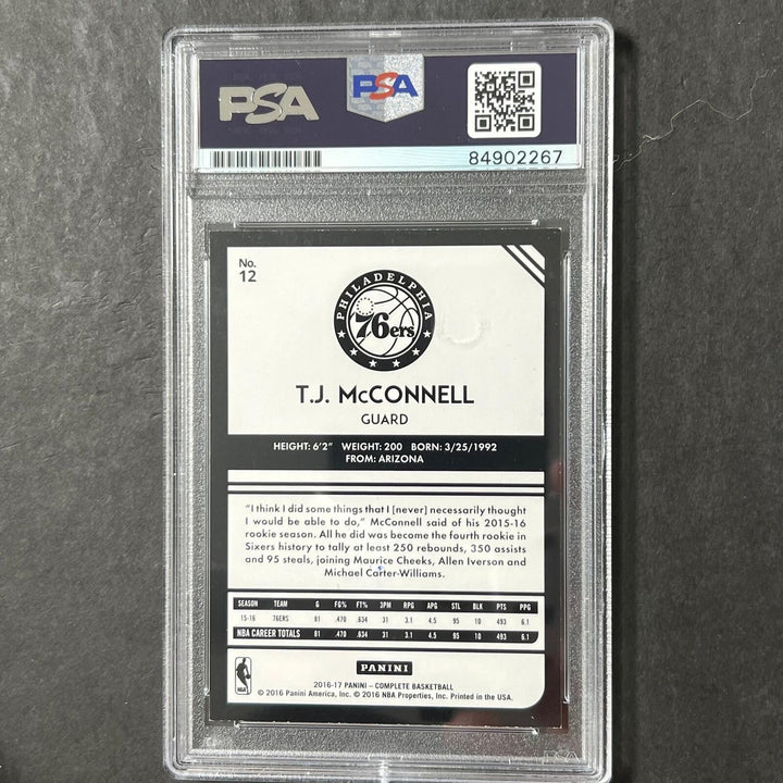 2016-17 Panini Complete #12 TJ McConnell Signed Card AUTO PSA Slabbed 76ers Image 2