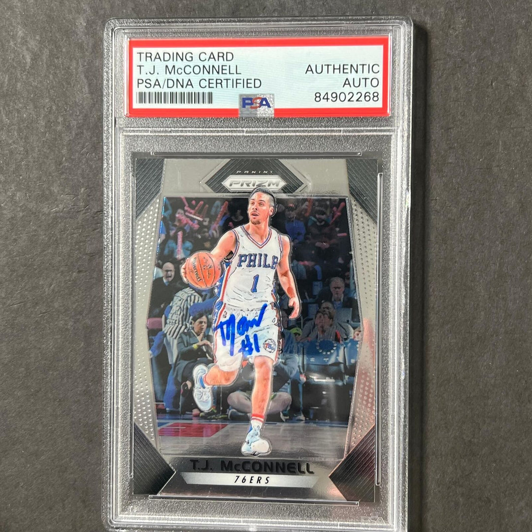 2017-18 Panini Prizm #5 TJ McConnell Signed Card AUTO PSA Slabbed 76ers Image 1