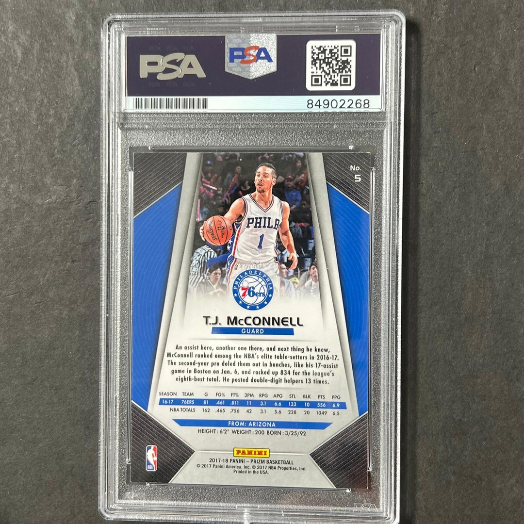2017-18 Panini Prizm #5 TJ McConnell Signed Card AUTO PSA Slabbed 76ers Image 2