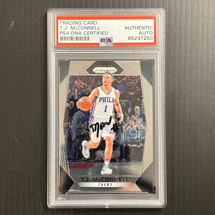 2017-18 Panini Prizm #5 TJ McConnell Signed Card AUTO PSA Slabbed 76ers Image 1