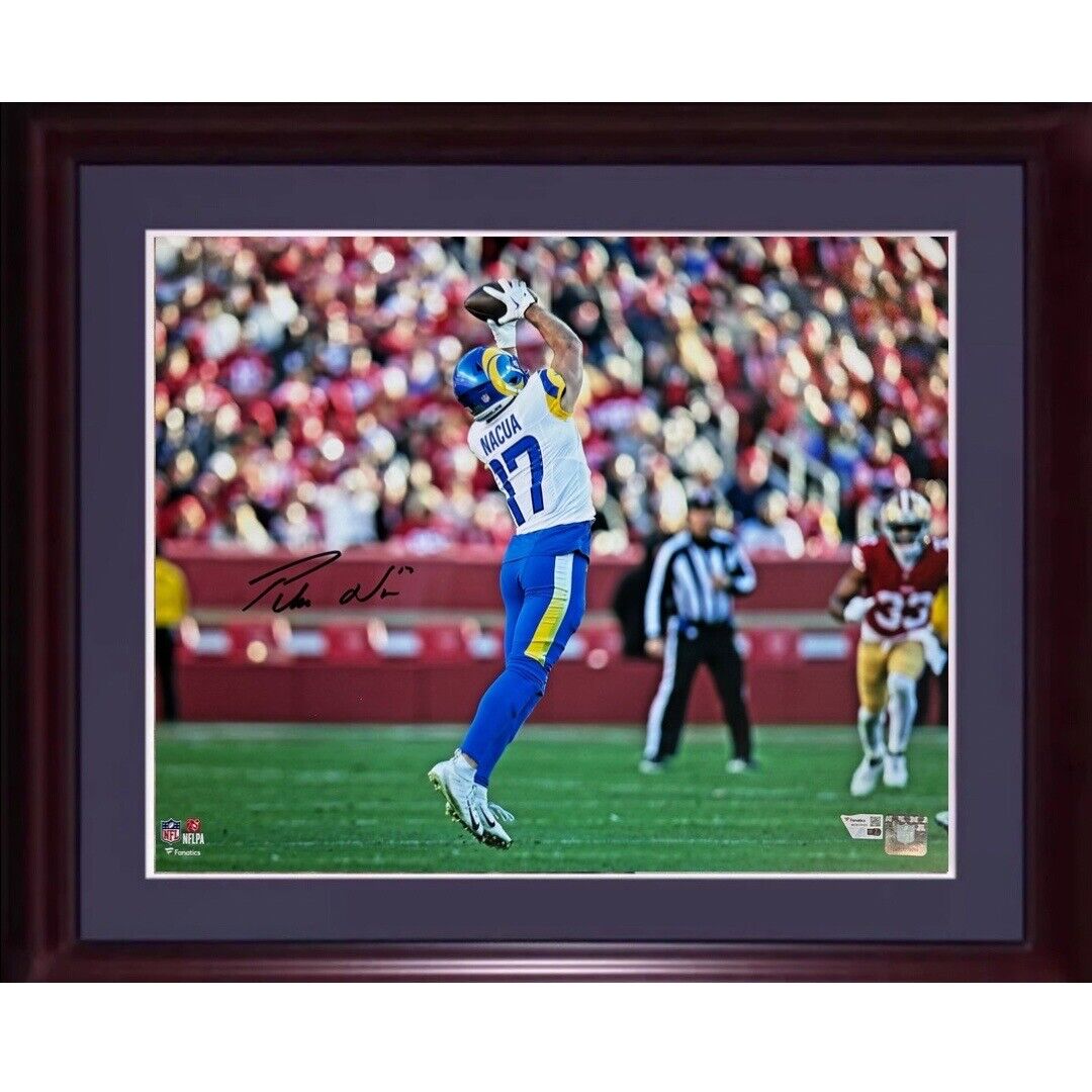 Puka Nacua Signed 16x20 Framed Photo Rams Rookie Record Autograph Fanatics COA Image 1