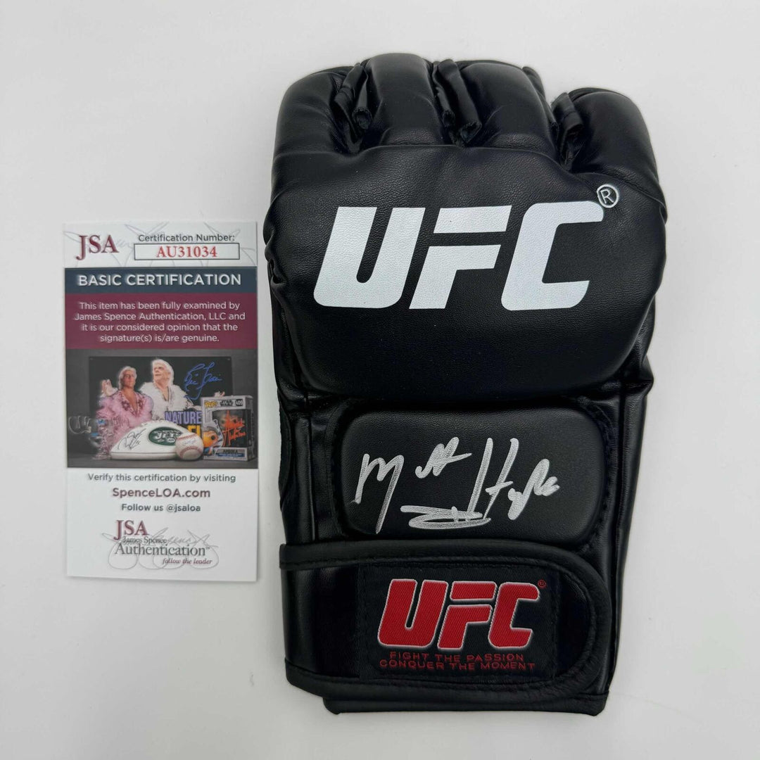 Autographed/Signed Matt Hughes UFC MMA Black Fighting Glove JSA COA Auto Image 1