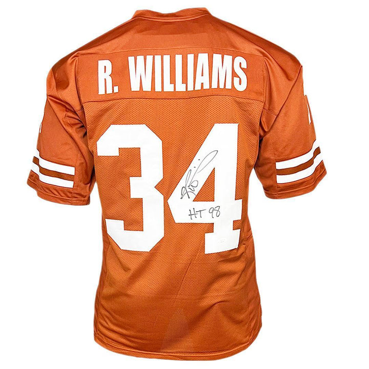 Ricky Williams Signed HT 98 Inscription Texas College Orange Football Jersey (JS Image 1