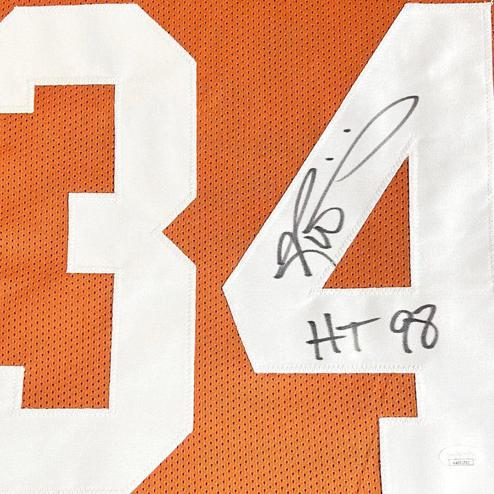 Ricky Williams Signed HT 98 Inscription Texas College Orange Football Jersey (JS Image 2