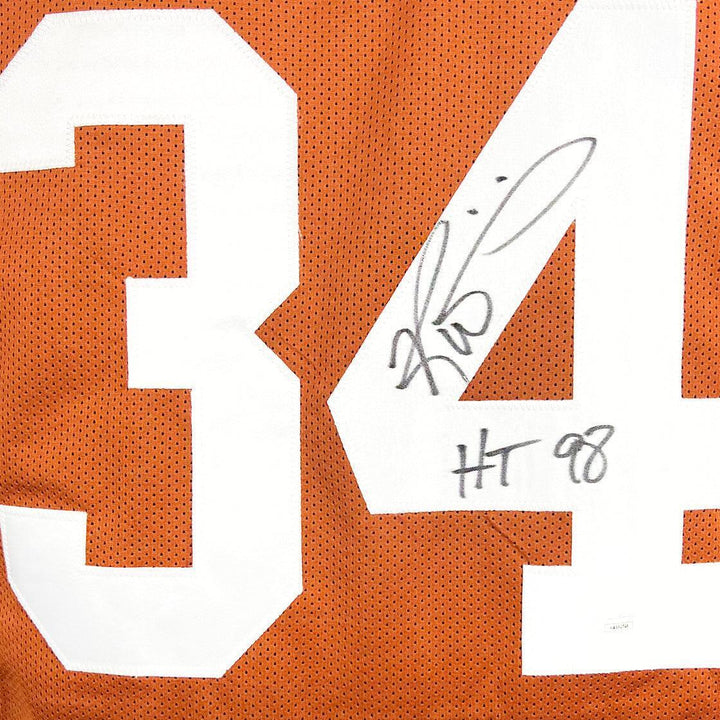 Ricky Williams Signed HT 98 Inscription Texas College Orange Stats Football Jers Image 2