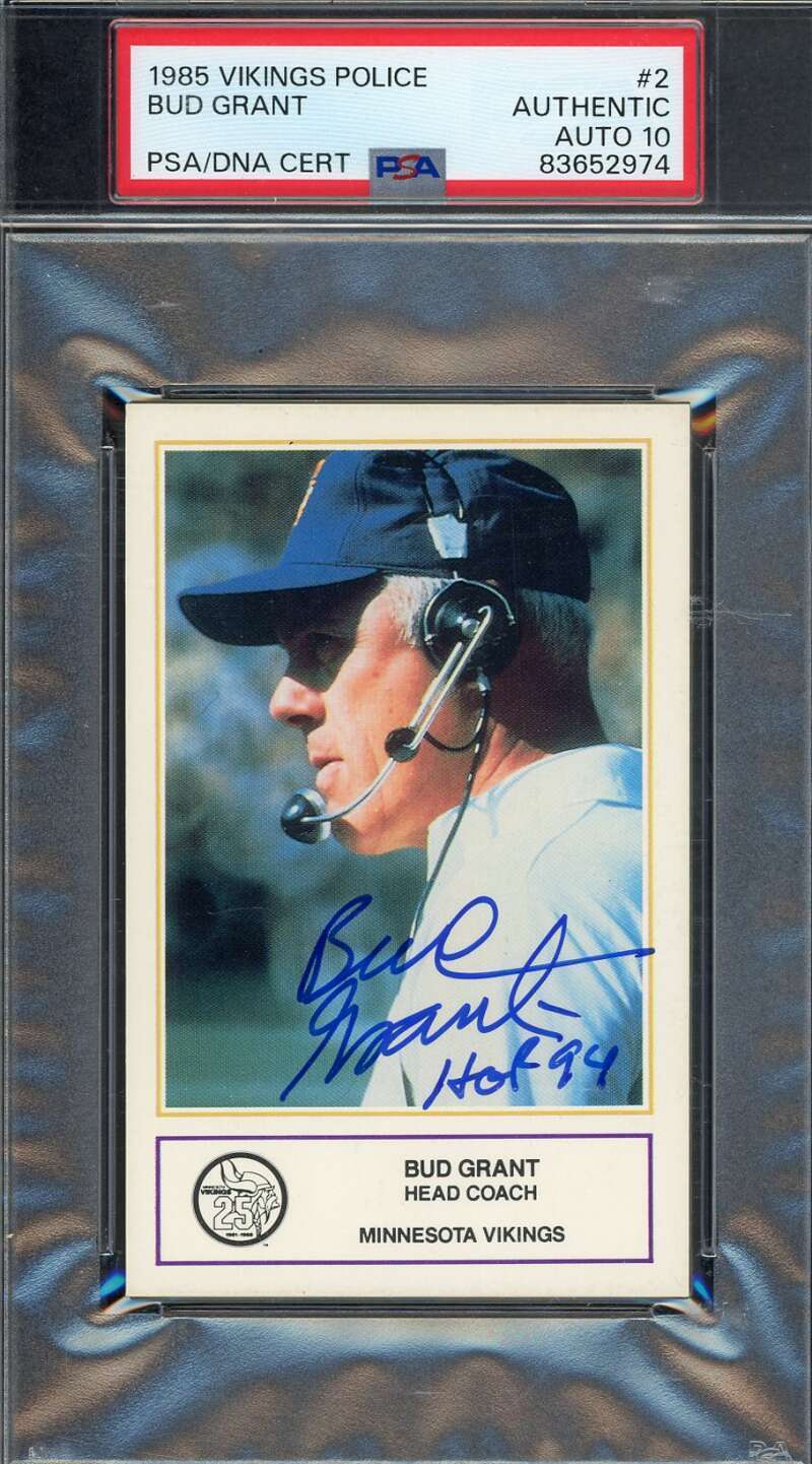 Bud Grant Gem Mint 10 PSA DNA Signed 1985 Vikings Police Rookie Autograph Image 1