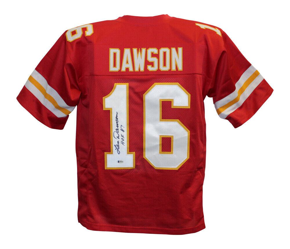 Len Dawson Autographed/Signed Pro Style Red Jersey HOF Beckett 26505 Image 1