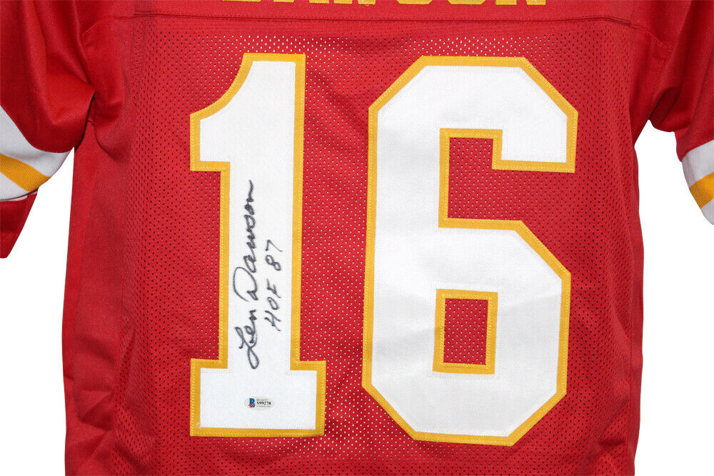 Len Dawson Autographed/Signed Pro Style Red Jersey HOF Beckett 26505 Image 2