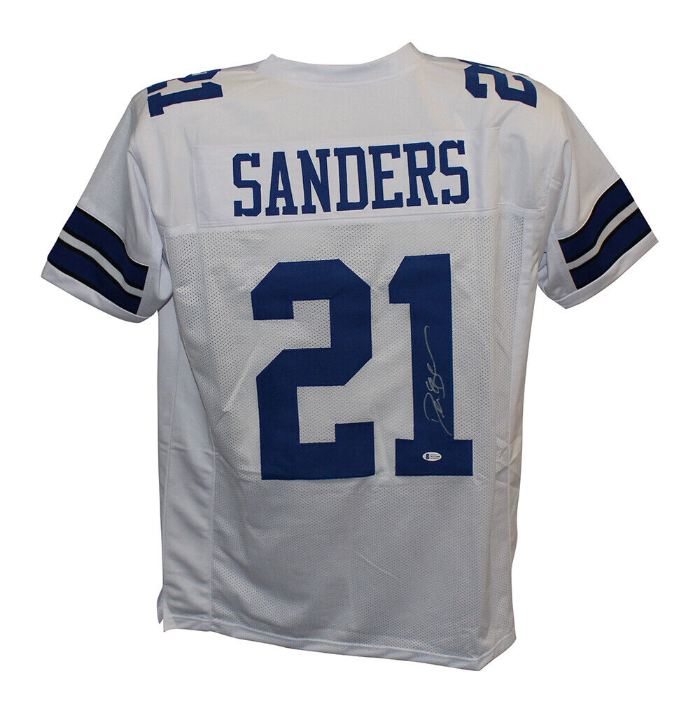 Deion Sanders Autographed/Signed Pro Style White Jersey Beckett 30676 Image 1