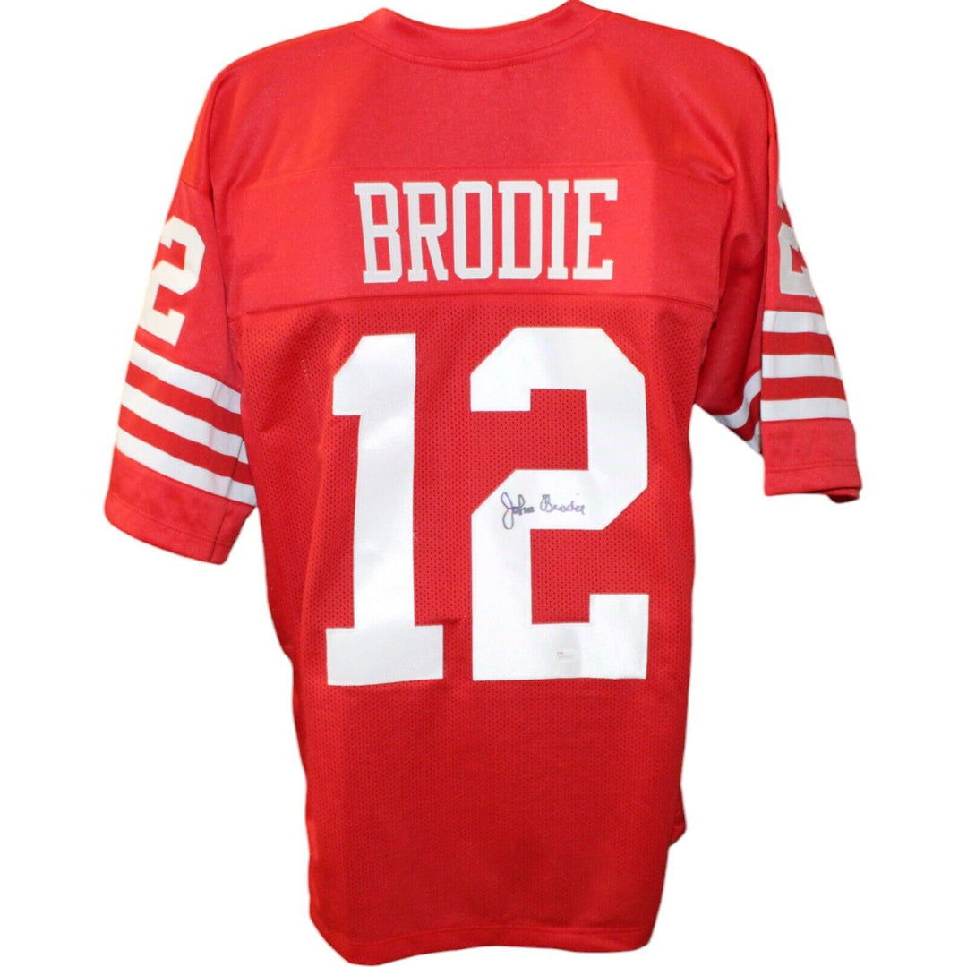 John Brodie Autographed/Signed Pro Style Red Jersey JSA 44091 Image 1
