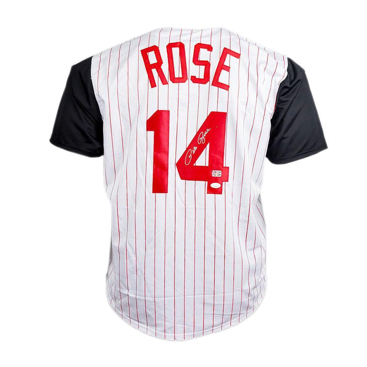 Pete Rose Signed Cincinnati Pinstripe Baseball Jersey (JSA) Image 1