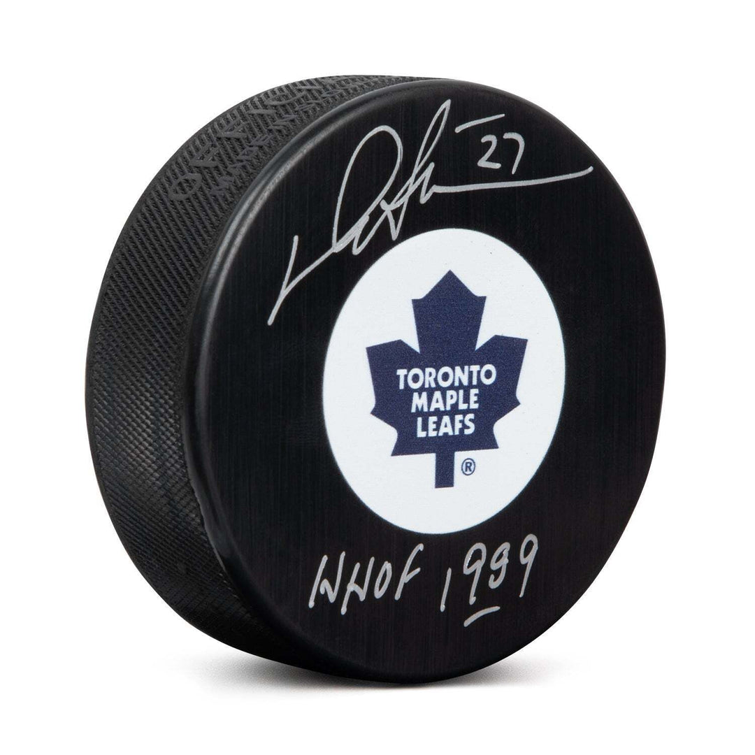 Darryl Sittler Autographed Toronto Maple Leafs Retro Logo Puck with HOF Note Image 1