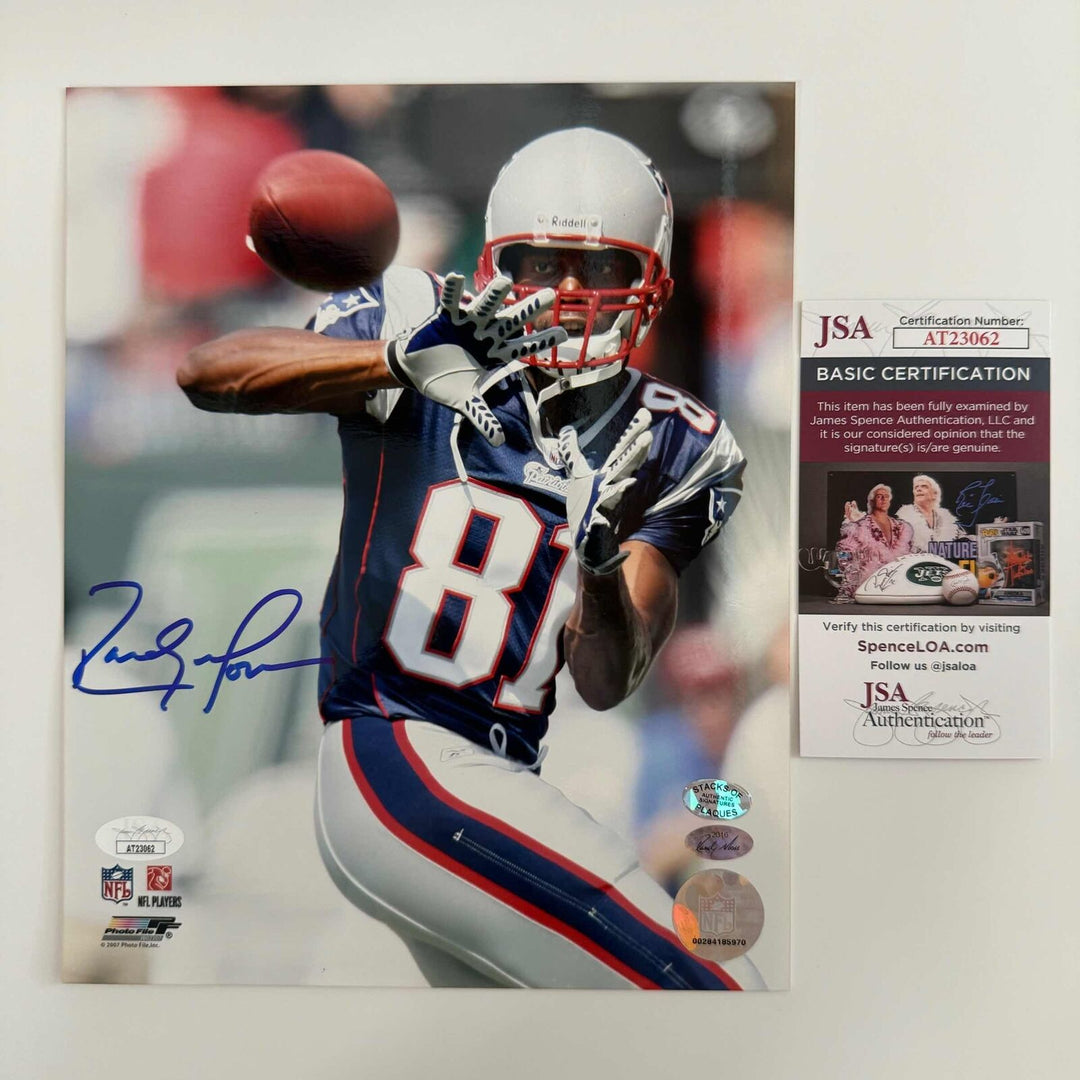 Autographed/Signed Randy Moss New England Patriots 8x10 Football Photo JSA COA Image 1