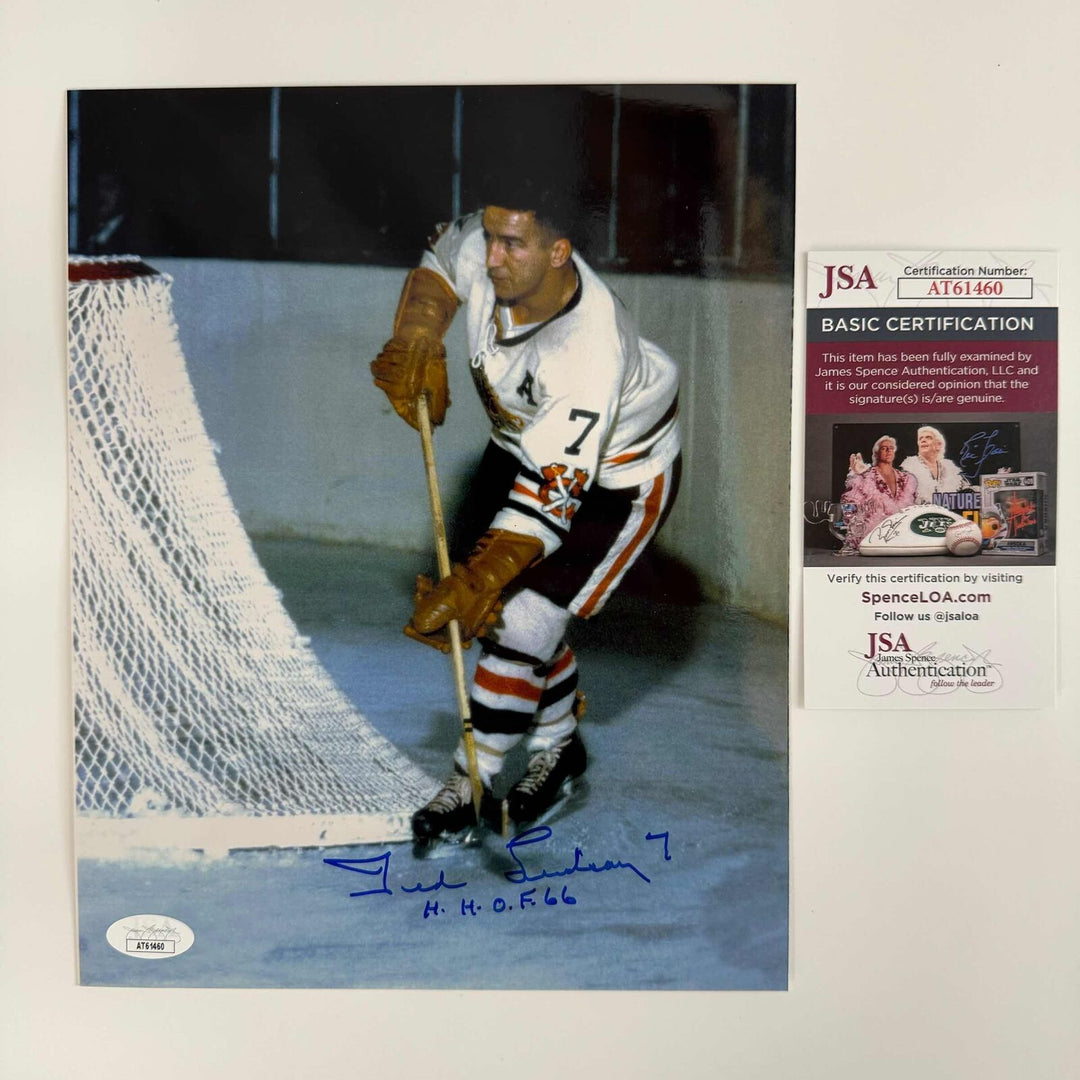 Autographed/Signed Ted Lindsey Chicago Blackhawks 8x10 Hockey Photo JSA COA Image 1