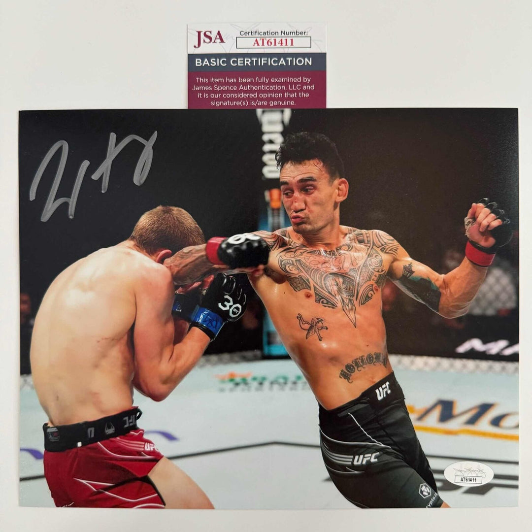 Autographed/Signed Max Holloway UFC MMA Black Fighting 8x10 Photo JSA COA Image 1