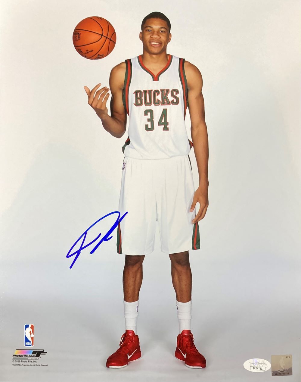 Giannis Antetokounmpo Signed 11x14 Milwaukee Bucks White Photo BAS Image 1