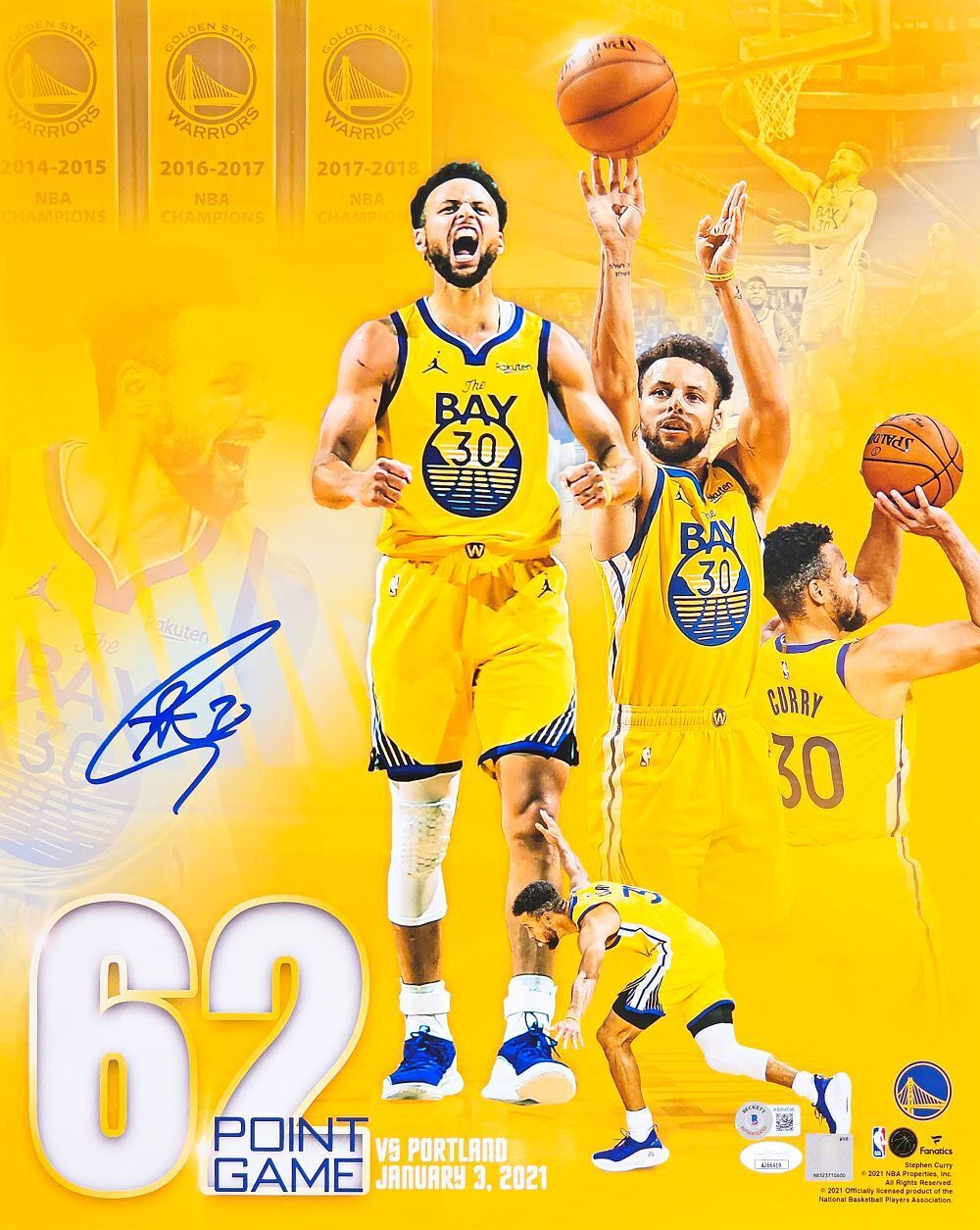Stephen Curry Signed 16x20 Golden State Warriors 62 Point Game Photo BAS LOA Image 1