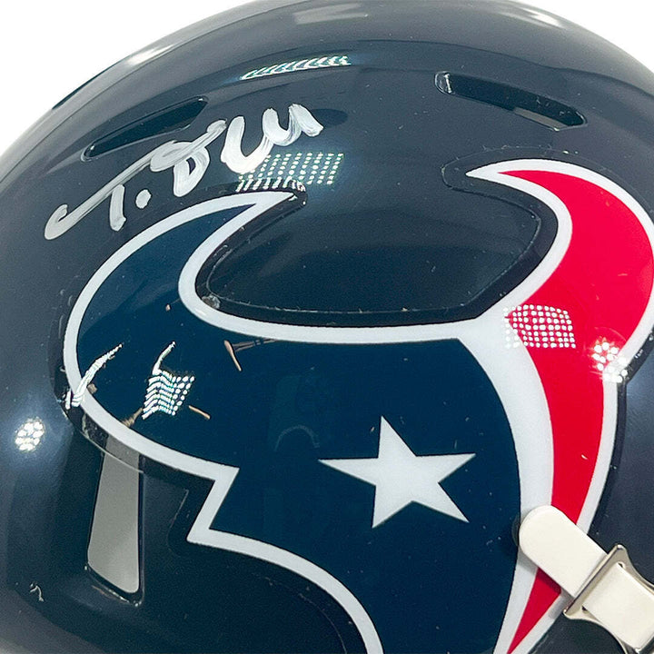 Tank Dell Signed Houston Texans Speed Mini Football Helmet (JSA) Image 2