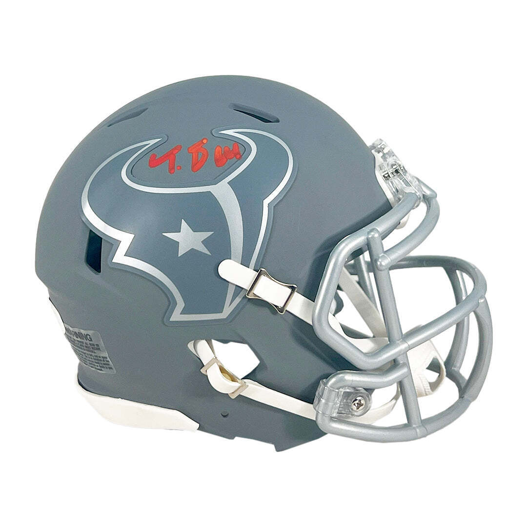 Tank Dell Signed Houston Texans Slate Alternate Speed Mini Football Helmet (JSA) Image 1
