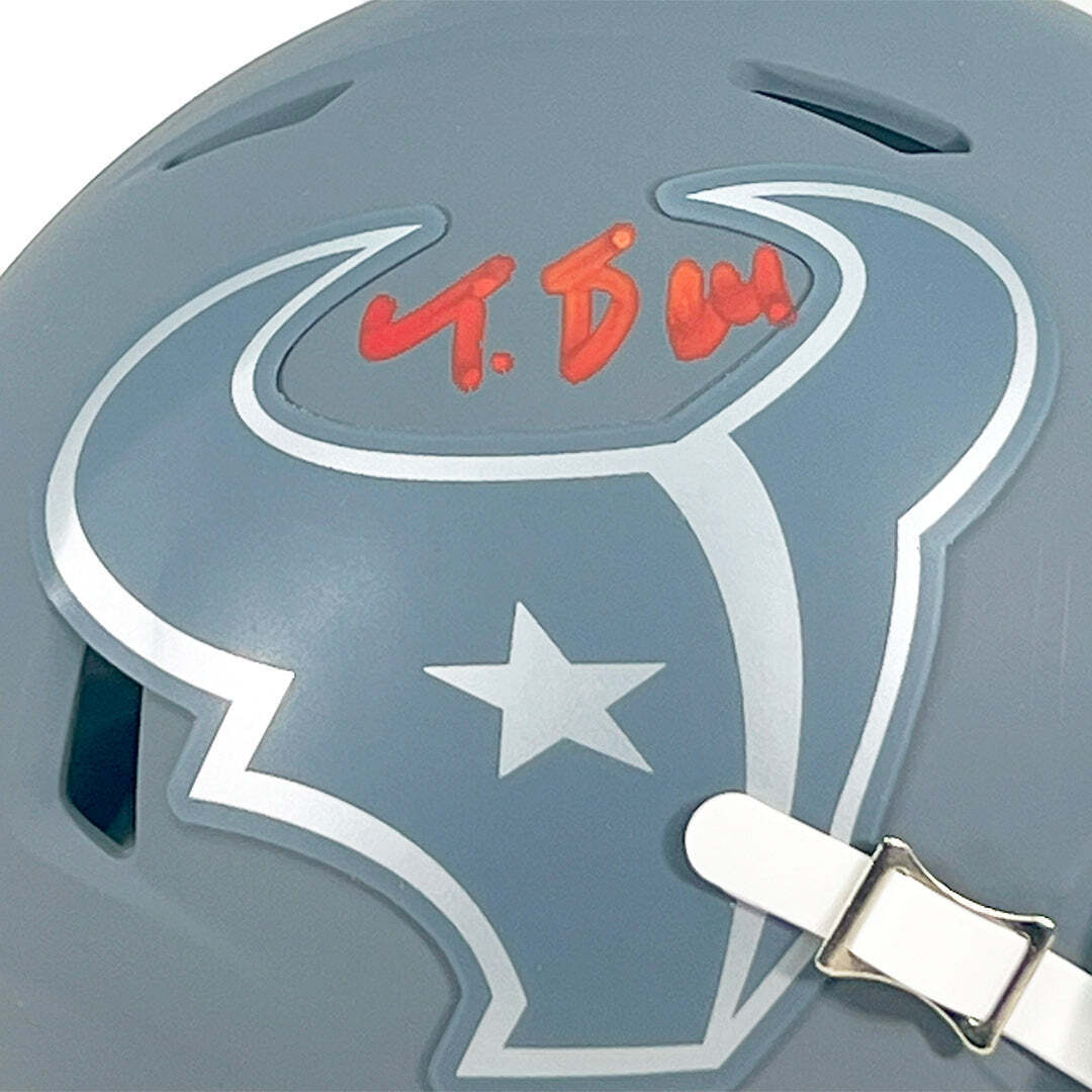 Tank Dell Signed Houston Texans Slate Alternate Speed Mini Football Helmet (JSA) Image 2