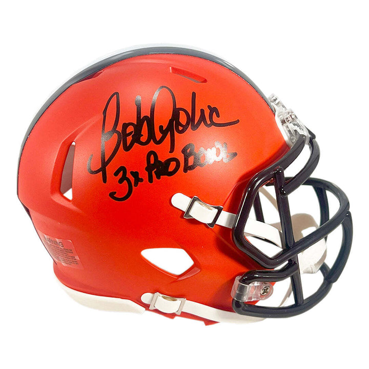 Bob Golic Signed 3x Pro Bowl Inscription Cleveland Browns Speed Mini Football He Image 3